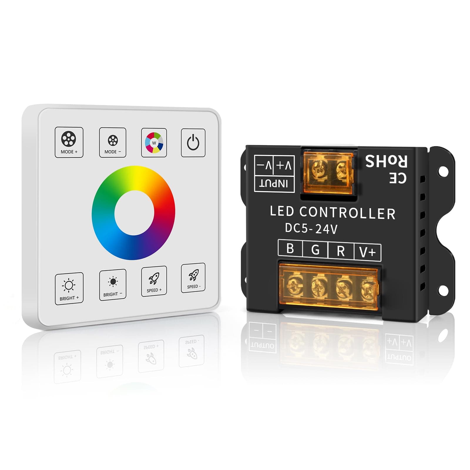 RGBZONE RGB LED Controller, RF Wireless Remote Control, Dimmable LED Wall Controller for DC5V/12V/24V 30A 5050 3528 5630 Light Strips