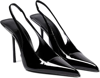 VOLEECE Women's Slingback Stiletto Heels Stretch Strap Slip On Pumps Shoes Pointed Toe Backless Patent Leather Dress High Heels