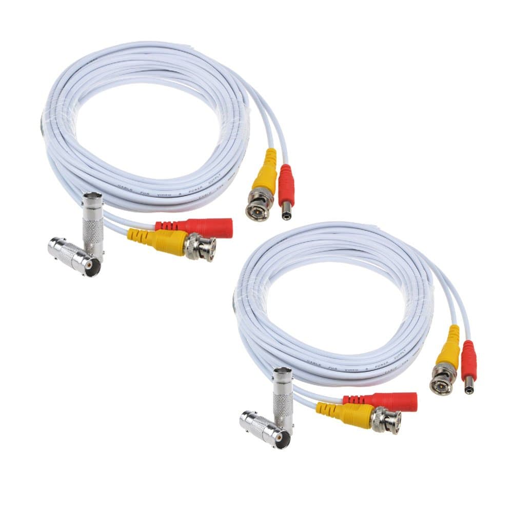 Flashmen 2-Pack 25ft HD Video Power Security Camera Cables Pre-Made All-in-One Extension Wire Cord with BNC Connectors for CCTV Security Camera (White)