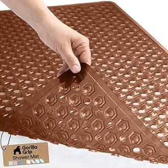 Gorilla Grip Patented Bath Tub Shower Mat, 35x16 Washable Bathtub Floor Mats, Suction Cups and Drain Holes to Keep Tubs Clean, Brown