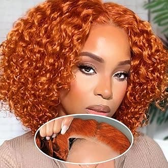 ISWEET HD Glueless Wigs Human Hair Pre Plucked Pre Cut Bob 4x4, 12 Inch Ginder 210% Density Hairline Curly Bob Wig Human Hair, Wear and Go Deep Wave Lace Front Wigs Human Hair for Black Women