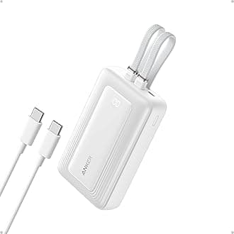 Anker Power Bank, 20,000mAh 30W Max Fast Portable Charger with Built-in USB-C and MFi Certified Lightning Cables, USB-C&A, Battery Pack for iPhone 17/16/15/14 Series, MacBook, Galaxy