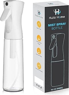 Hula Home Continuous Spray Bottle (10.1oz/300ml) Empty f falkiya Fine Plastic Water Mist Sprayer – For Hairstyling, Cleaning, Salons, Plants, Essential Oil Scents & More (White)