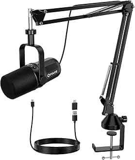 FDUCE Dynamic Microphone, USB/XLR Podcast Recording for PC, Vocal Dubbing Streaming, Mute, Headphone Jack, Studio Metal Microphone with Monitor Volume Control, Boom Arm (SL40+)