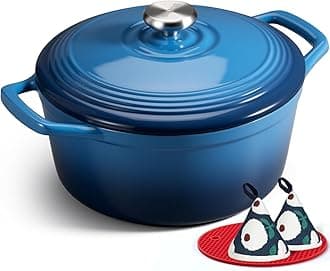 Overmont 5L Enamelled Cast Iron Round Casserole Dish with Lid,26cm, Cookbook -Non-Stick Dutch Oven for Braising, Stews, Roasting, Bread Baking