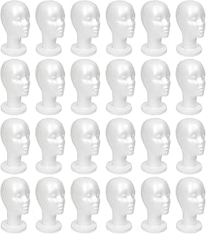 STUDIO LIMITED 11.4-Inch Styrofoam Mannequin Head (24 Pack) - White Foam Wig Stand for Wigs, Hats, Masks, Hairpieces, Arts, Crafts, DIY Projects, Salon Display, and Travel Use with Portable Stand