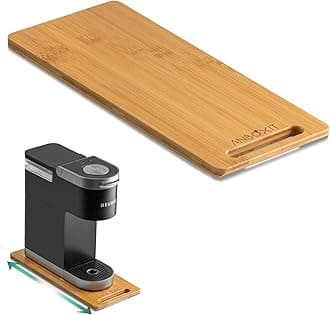 Bamboo Appliance Slider, Sliding Tray for Coffee Maker, Kitchen Countertop Appliance Rolling Tray, Coffee Pot Slider Tray with Rubber Wheels, Deep - Small (14"D x 6"W)