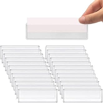 Label Holders Adhesive Shelf Tag Clear Shelf Tag Index Card Pockets Plastic Drawers File Cabinet Storage Bins Label Holder for Supermarket Bookshelf Mailbox Business Kitchen,Pack of 60