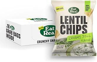 Eat Real, Lentil Crisps, Creamy Dill, 18 X 40g, Gluten-free Crisps Multipack, Vegan-Friendly, Healthy Snacks, 30% Less Fat, Chip Snacks