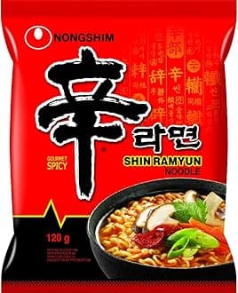 Nongshim Shin Ramyun Noodle Soup (Hot&Spicy) 120 Grams (Pack Of 5)