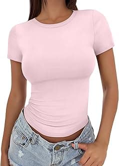 Trendy Queen Womens Basic T Shirts Summer Tops 2025 Crop Short Sleeve Slim Fit Tee Cute Gym Workout Clothes