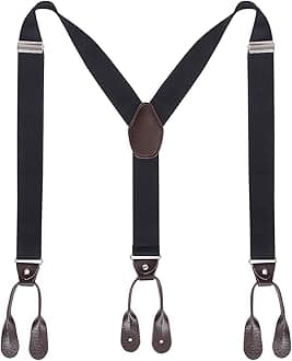 Mens Button End Suspenders Braces - 1.37 Inches Wide Y Shape Adjustable Button End Elastic Suspender