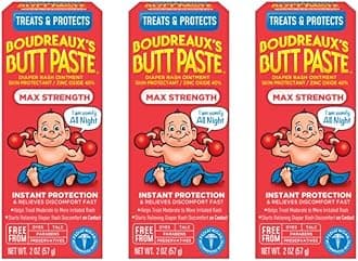 Boudreaux's Butt Paste Maximum Strength Diaper Rash Cream, Ointment for Baby, 2 oz Tube, 3 Pack