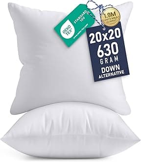 Utopia Bedding Throw Pillows Insert (Pack of 2, White) - 20 x 20 Inches Bed and Couch Pillows - Indoor Decorative Pillows