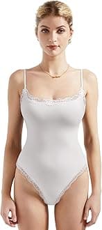 SUUKSESS Women Square Neck Lace Bodysuit Sleeveless Spaghetti Strap Tank Top