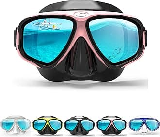COPOZZ Snorkel Mask, Snorkeling Scuba Dive Glasses, Free Diving Tempered Glass Goggles - Optional Dry Snorkel with Comfortable Mouthpiece (4911-Pink)