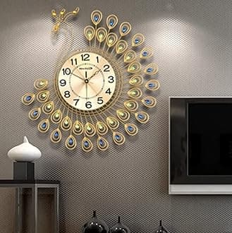 Zintex Handmade Peacock Shape Hanging Metal Analog Wall Clock For Farm House/Living Room/Bedroom/Hall/Dining Hall (Gold) (60 Cm)
