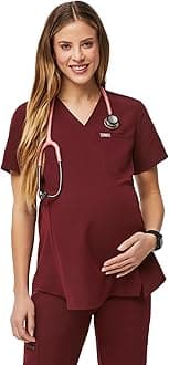 FIGS Octavia Maternity Scrub Top for Women — V-Neck, One Pocket, Curved High-Low Hem, 4-Way Stretch Women's Scrub Top