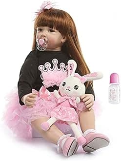 Zero Pam Reborn Baby Dolls Toddler Realistic Girl 24 Inch 60 cm Real Looking Baby Silicone Limbs and Head Soft Cloth Body Bebe Feel with Beautiful Princess Dress