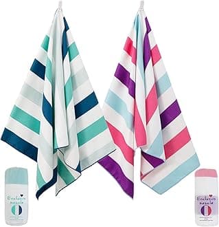 Exclusivo Mezcla 2 Pack Microfiber Beach Towels for Adults, Large Sand Free Quick Dry Beach Pool Towels, Lightweight Compact Absorbent Travel Camping Towels (Green and Purple, 30"X60")