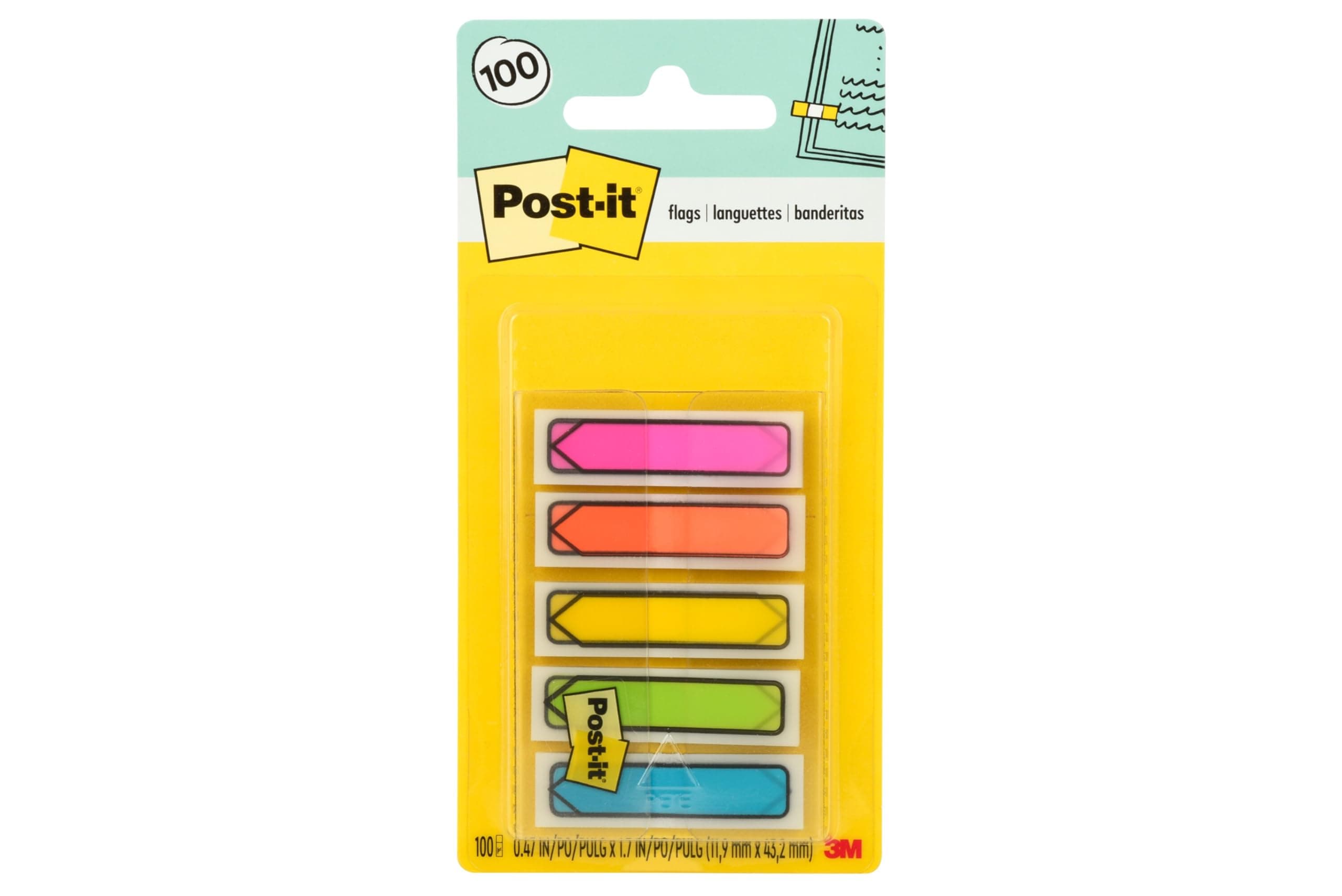 Post-it Arrow Flags, 1/2-Inch, Ideal For Marking And Flagging Paper Documents, 5 Assorted Colors, 100 Flags per Dispenser (684-ARR2)