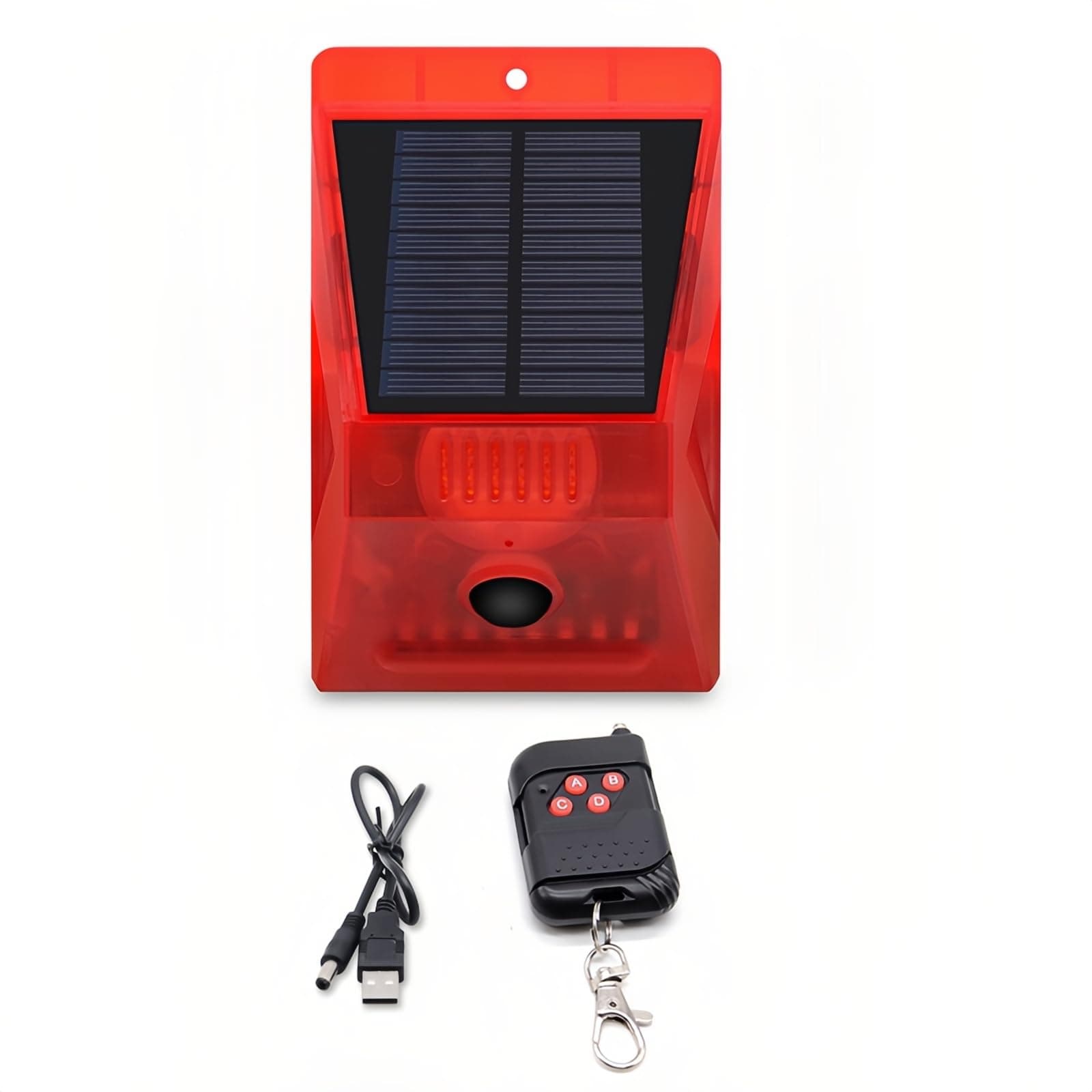 Lancoon Solar Alarm Strobe Light with Remote Control Motion Sensor Detector Outdoor Alarm Animal Repeller Security Siren IP65 Waterproof Protected for Villa Barn Farm Yard