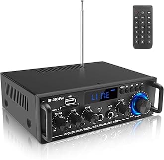 Amplifier Home Audio Stereo Receivers with Bluetooth 5.0,Power Amplifier 400Wx2,2.0 Channel Stereo Amplifier System for Home Speakers, Karaoke,Garage,Home Amp/USB/SD/RCA/MIC in, Remote Control