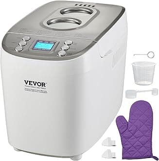 Bread Maker, Dough Machine 15 Menus in 1, Non-Stick Ceramic Pan Automatic Breadmaker with Non-Gluten Setting, Whole Wheat Bread Making, Digital, Programmable, 3 Loaf Sizes, 3 Crust Colors, White