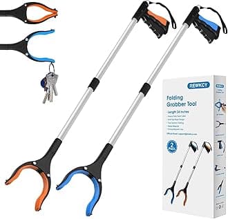2 Pack 34" Long Grabber Tool, Foldable Grabbers for Elderly Grab It Reaching Tool with Rotating Jaw +Magnets, 4" Wide Claw Opening Reacher Grabber Pickup Tool, Grabber Reacher Tool Heavy Duty