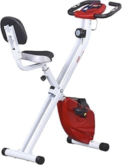 HOMCOM Folding Exercise Bike, Fitness Bicycle Indoor Trainer, 8-Level Magnetic Resistance Adjustable, with LCD Monitor, Pulse Sensor, Red