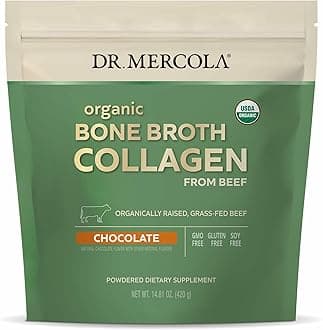 Dr. Mercola Organic Bone Broth Collagen Powder - Supports Bone Health & Muscle Growth - USDA Organic, Non-GMO, Gluten-Free & Dairy-Free - 30 Servings - Chocolate Flavor