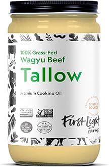First Light Farms Wagyu Beef Tallow | 100% Grass-Fed & Finished, 14oz Glass Jar | Healthy Cooking Oil, Gluten-Free & Dairy-Free, Perfect for Keto, Whole30, and Carvinore Diet