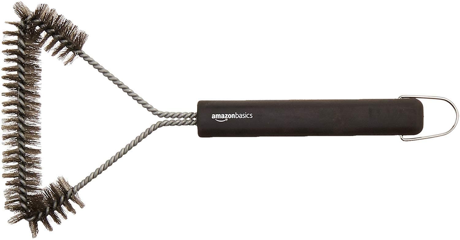 Amazon Basics 3-Sided Triangular Grill Brush, 12 inch, Stainless Steel, Black