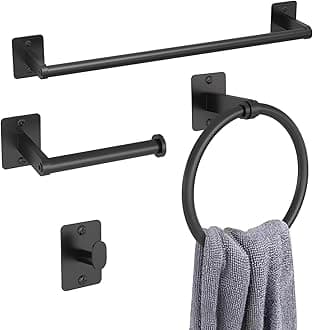 Matte Black Bathroom Accessories Set, 4 Pieces Bathroom Hardware Set, 16 inch Towel Bar, Towel Racks for Bathroom, Robe Towel Hooks, Toilet Paper Holder Wall Mounted