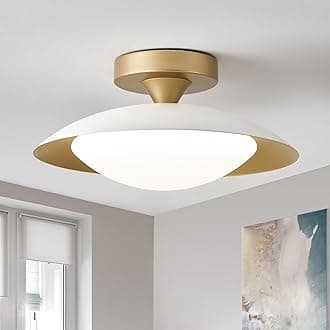 Small Dimmable Mid Century Modern Ceiling Light,5CCT LED White Gold Semi Flush Mount Ceiling Lamp,for Hallway Entryway Bedroom Laundry Room Kitchen Light Fixture 2700K-6000K,11.81 in