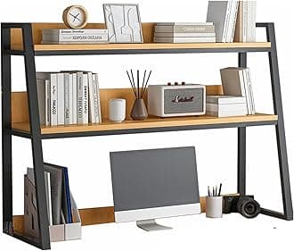 Dorm Desk Hutch,Ladder Desktop Bookshelf,2-Tier Computer Desktop Bookcase,Desk Hutch Top Only,Desk Organizer Shelf,Multipurpose Desktop Display Rack for Dorm Office Home(37x13x35inch, Black)