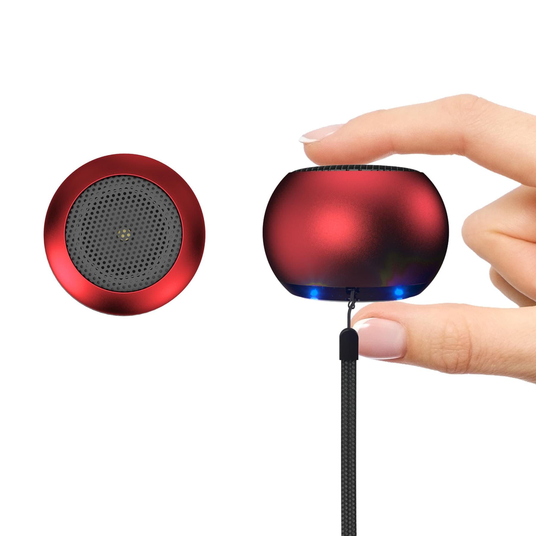 AUKSKY 2Pack Portable Mini Speaker, Bluetooth Tiny Speaker,Wireless Micro Speaker for Phone/PC/Tablet, Rechargeable Battery, Built-in Microphone, Cute Mini Speaker with Strap to Carry, Red, Black