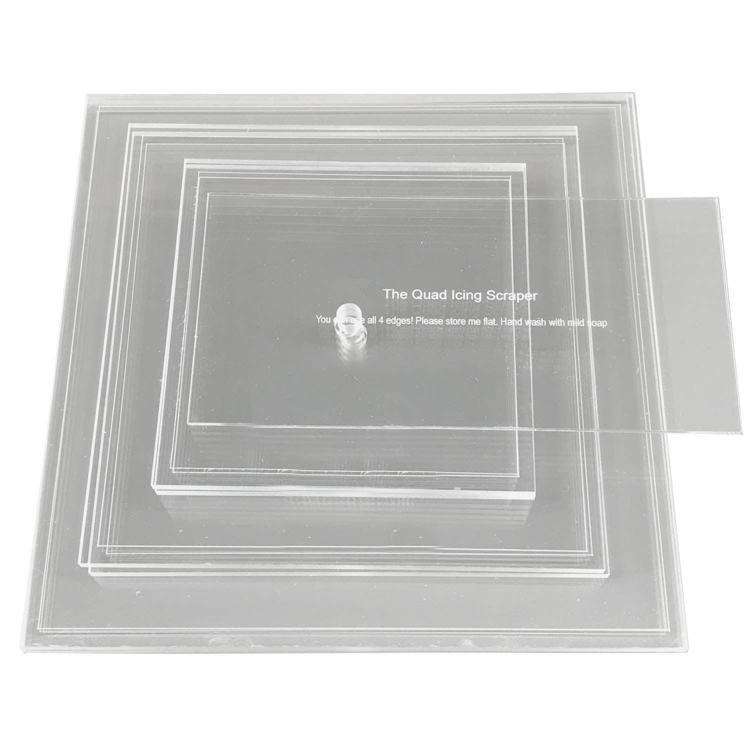 CakeSafe 1/2 Inch Square Basic Essential Kit — 2 Each of Square Disk 6-1/2 Inch, 8-1/2 Inch and 10-1/2 Inch with 1/2 Inch Border (1/4 Inch x 2) & Center Hole, Plus 8 Inch Quad Icing Scraper