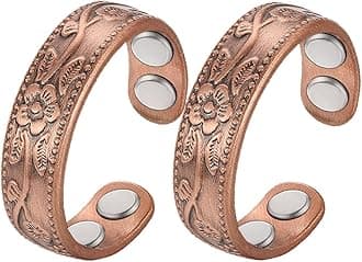 Copper Rings for Women 99% Pure Copper Ring Adjustable with Present Box (2PCS Plum)