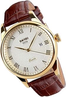 SKMEI Watch for Men Business Dress Classic Fashion Casual Black Leather Quartz Analog Waterproof Calendar Date Light Simple Wrist Watches Dad Fathers Gifts