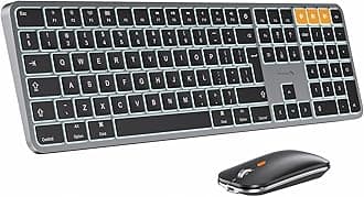 ProtoArc Backlit Bluetooth Keyboard and Mouse for Mac, KM100-A Full Size Wireless Keyboard Mouse for Mac, Multi-Device Rechargeable for MacBook Pro/Air, iPhone, iPad, Space Gray