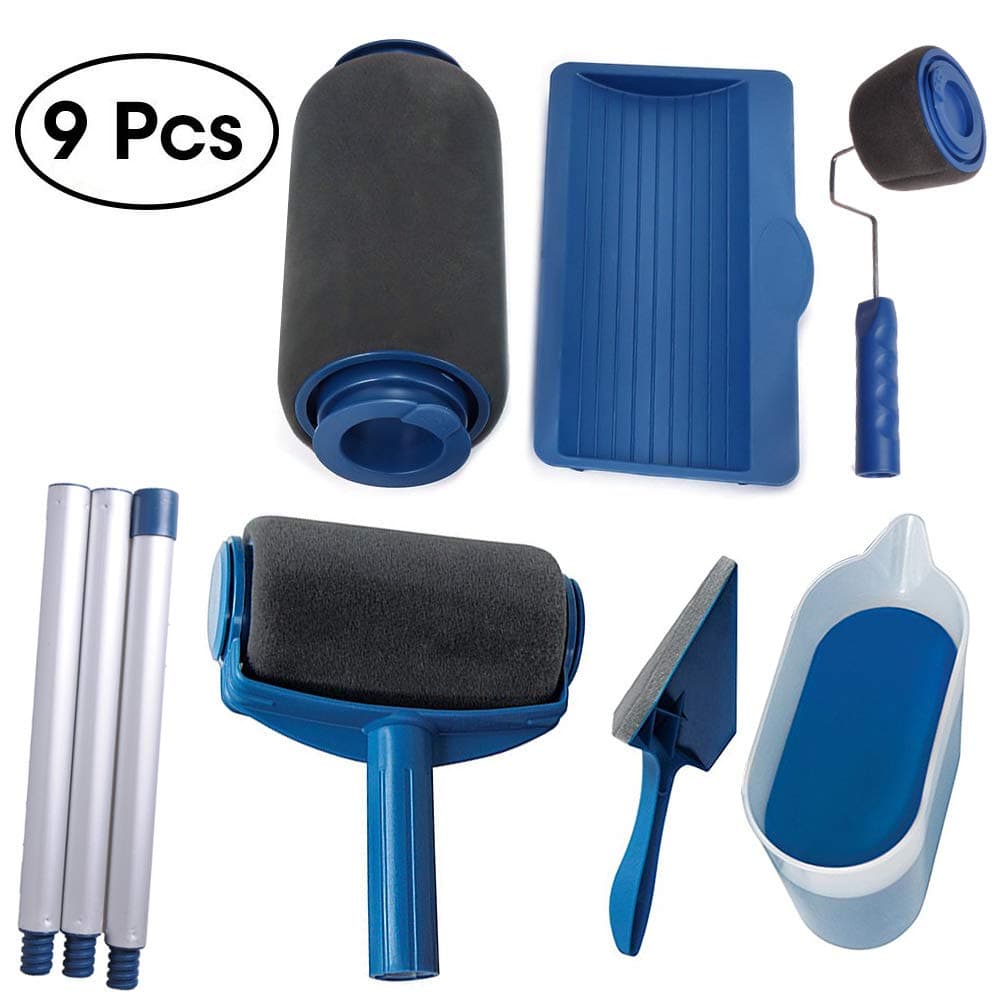 9PCS/Set Paint Runner Pro Roller Brush Handle Tool Flocked Edger Room Wall Painting Home Office Room Multifunction Roller Paint Brush Set by QUIENKITCH