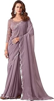 SIRIL Women's Georgette Embroidery Saree With Unstitched Blouse Piece