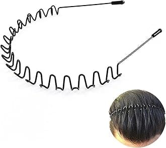 Metal Hair Bands for Men Womens Headbands Fashion Black Wavy Hair Band Spring Outdoor Sports Headbands Unisex Head Bands Accessories Simple Elastic Headwear