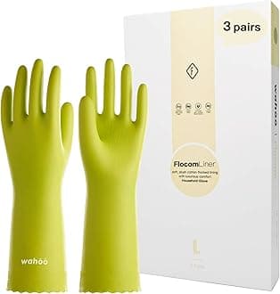 LANON 3 Pairs wahoo Skin-Friendly Dishwashing Cleaning Gloves, Reusable Kitchen Gloves, Cotton Flocked Liner, Waterproof, Non-Slip, Bud Tender, Large
