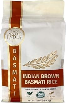 Pride Of India - Extra Long Indian Premium Brown Basmati Rice, 40 Pound (18.14 Kilo) Non Woven Cloth Bag - Naturally Aromatic, Aged, Flavorful, Slender, Non Sticky Whole Grains - 400+ Servings