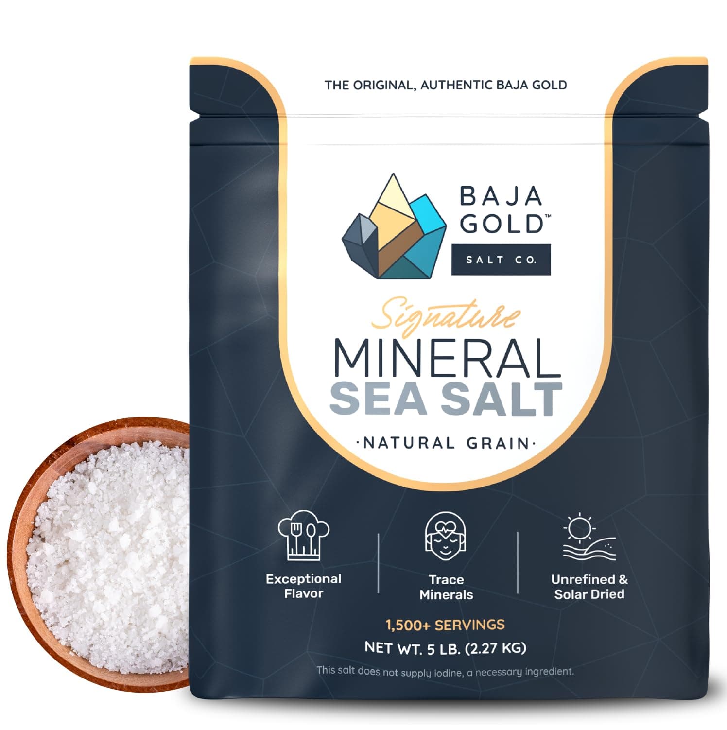 Signature Mineral Sea Salt - Recommended by Gary Brecka - Organic Natural Grain Salt for Cooking & Baking | Low Sodium, Authentic Baja Salt | Ideal for All Culinary Creations | 5 lb. Resealable Bag, 1,500+ Servings