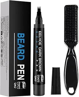 Beard Pencil Filler for Men,Waterproof Beard Pen Beard Filling Pen Kit Black Beard Dye Beard Darkener Marker Long Lasting Coverage Natural Finish for Beard,Bristle Brush Included,Brown