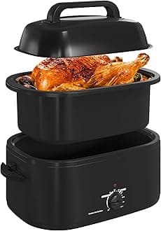 RoyalCraft 26-Quart Electric Roaster Oven with Visible Self-Basting Lid, Turkey Roaster Oven with Removable Pan and Rack, Perfect for Large Meals and Holiday Feasts, Black
