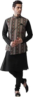 KISAHMen's Kurta, Asymmetrical Nehru Jacket & Pajama Set – Traditional Indian Ethnic Wear for Weddings & Festive Occasions